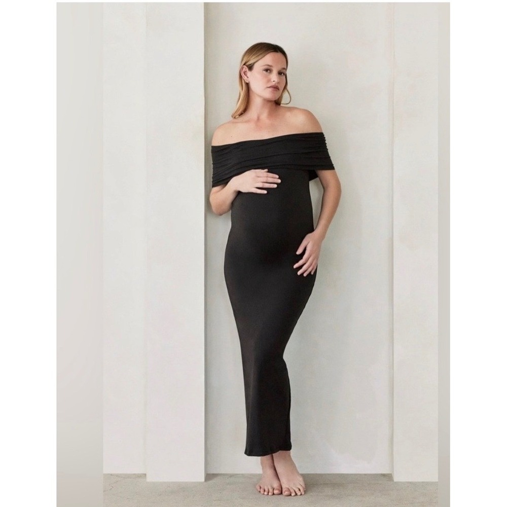 Bumpsuit The Cindy Black Off Shoulder Maternity Maxi Dress Size M
